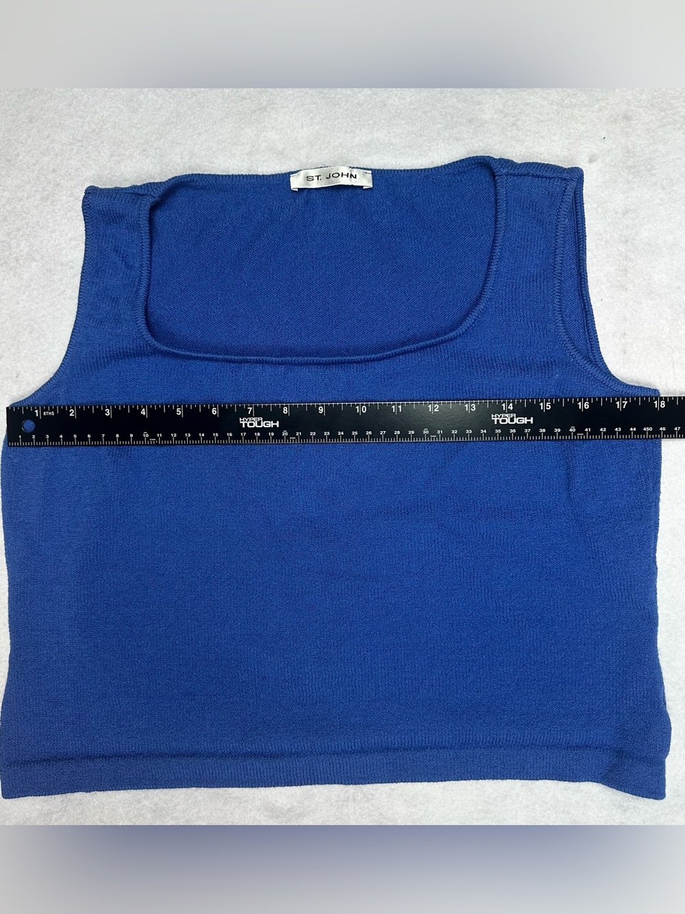 St. John Blue Cropped Wool Rayon Knit Shell Tank Top Scoop Neck M - Picture 4 of 8